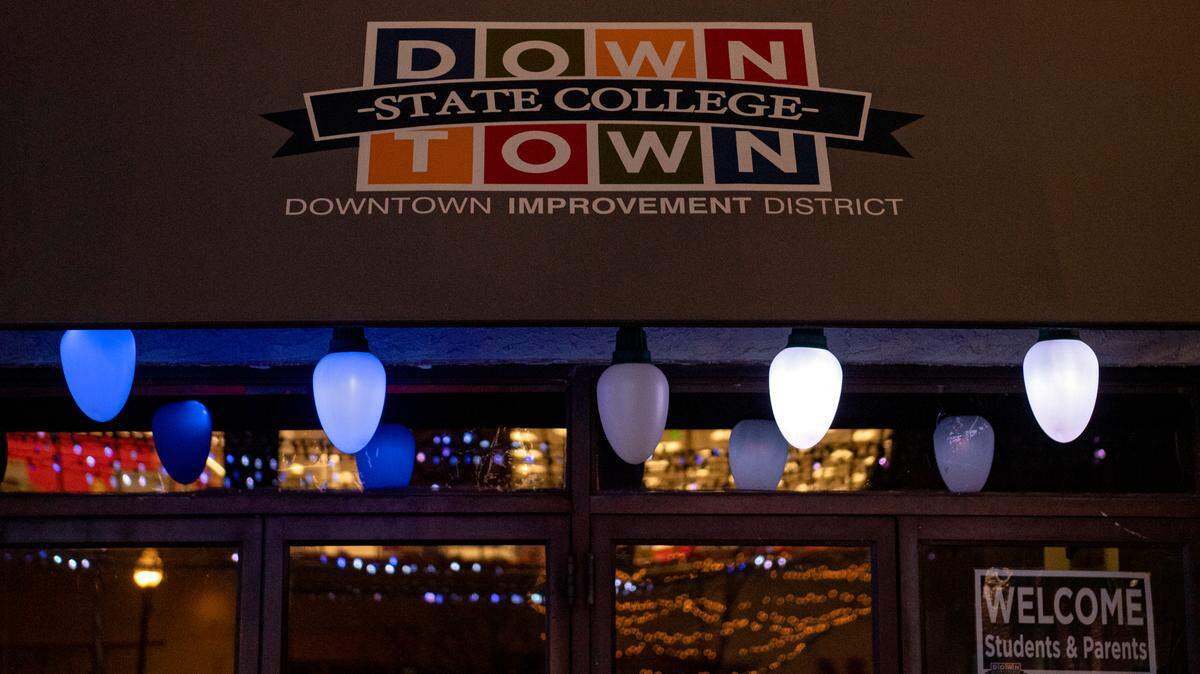 Christmas lights are synced to music outside of the Downtown State College Improvement District office on Fraser Street.