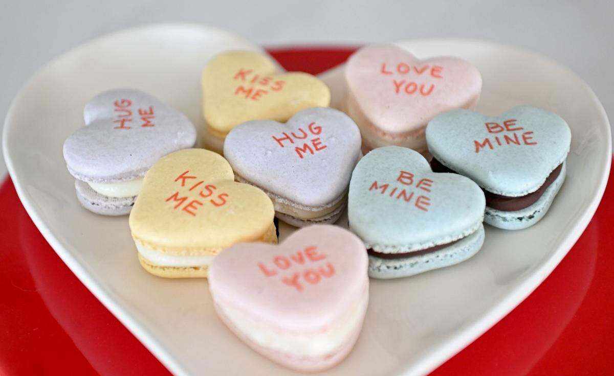 An assortment of Valentine’s Day macarons from Yilka’s Baking Studio.