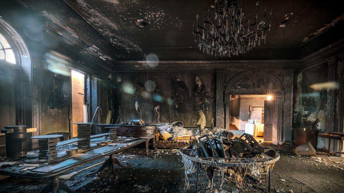 Inside the governor’s residence after an arson attack on April 13.
