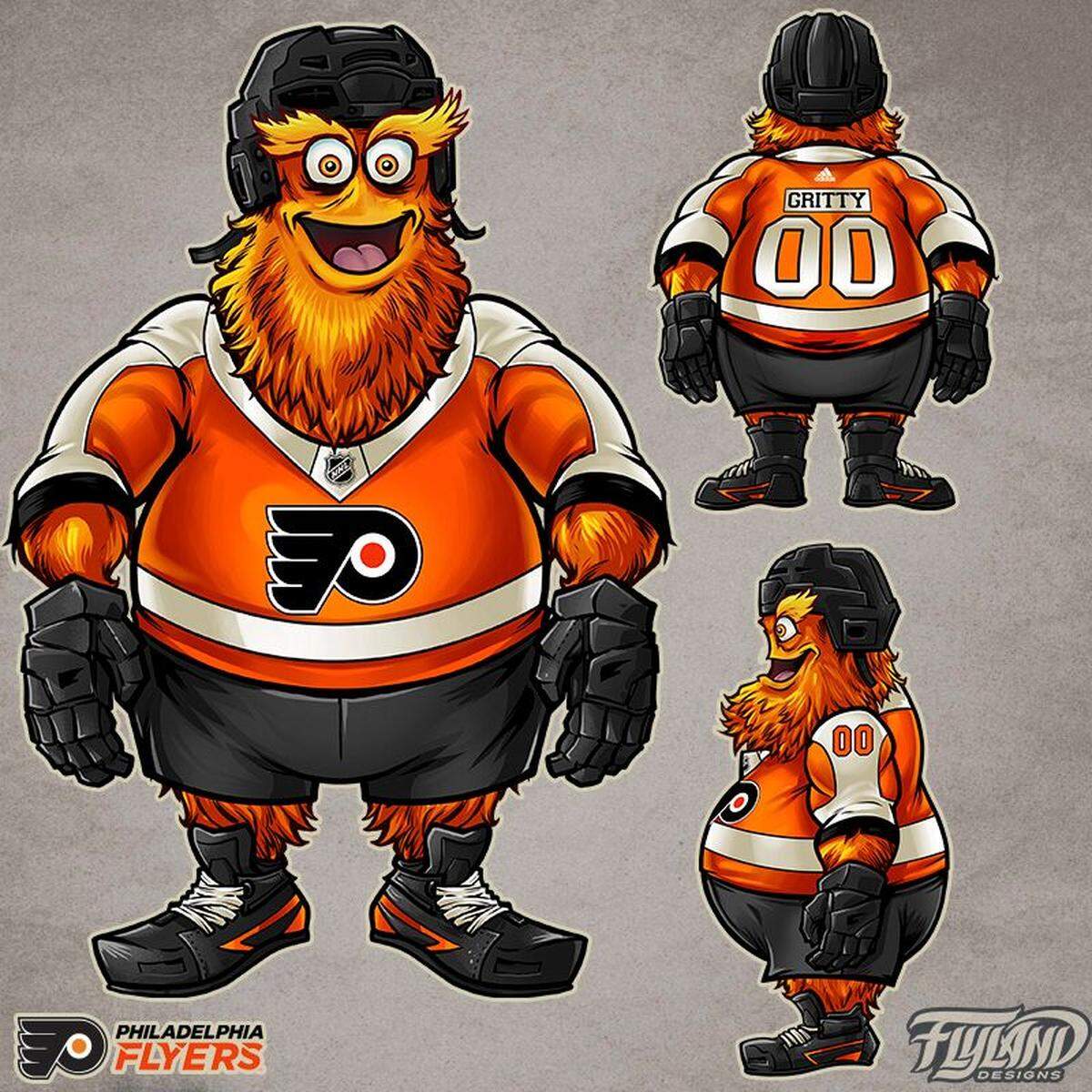 Allen had to draw Gritty from the front, side and back angles before sending the sketch off to Character Translations, to turn it into a costume.