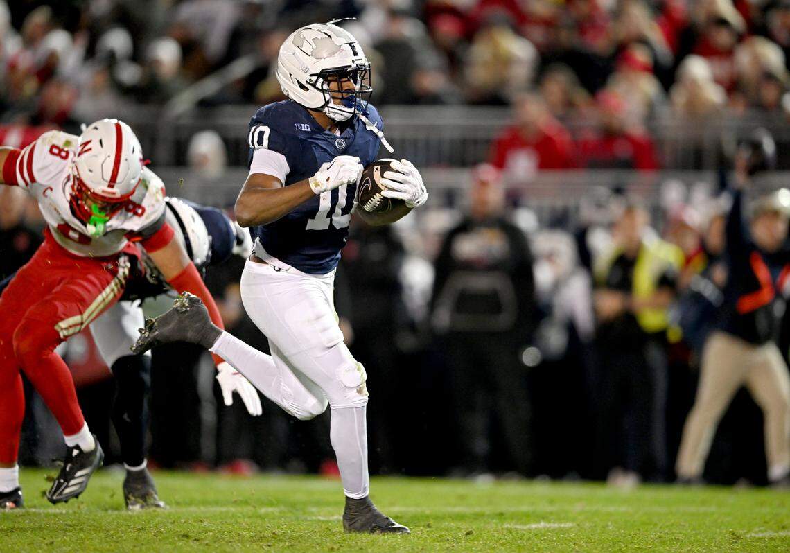 Penn State running back Nick Singleton runs in for a touchdown during the game against Nebraska on Saturday, Nov. 22, 2025 at Beaver Stadium.