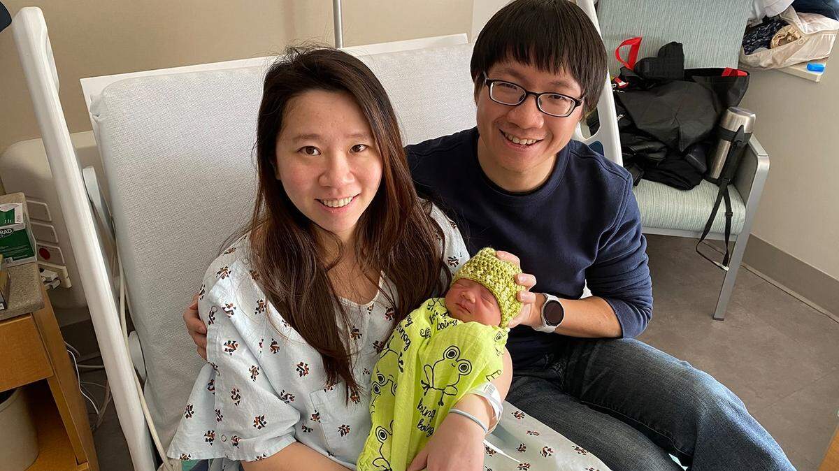 Parents Fu-An Lu and Po-Jen Shih pose with their Leap Day baby, Phinley, who was born on Feb. 29 at Mount Nittany Medical Center.