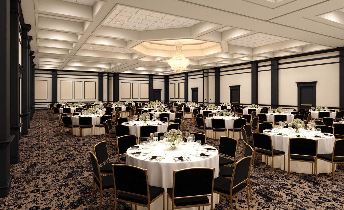 A rendering of the ballroom at the newly renovated Nittany Lion Inn. The historic hotel is taking reservations beginning March 4 for the fall.&nbsp;