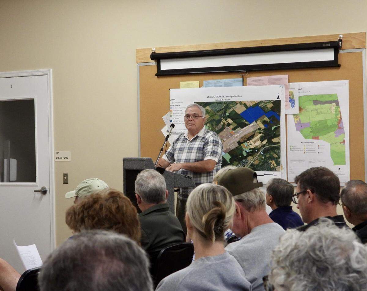 Benner Township resident Terry Cable speaks during the Pennsylvania Department of Environmental Protection’s public hearing on its response to water contamination in the area Tuesday.