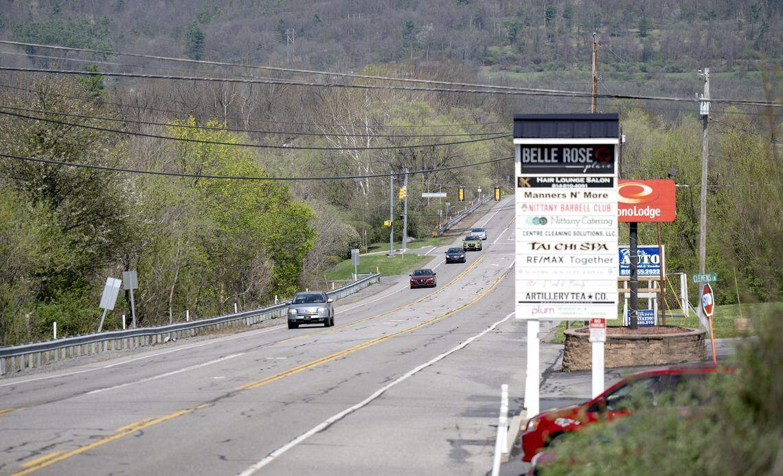 Traffic travels along Benner Pike on Wednesday, April 15, 2026.  