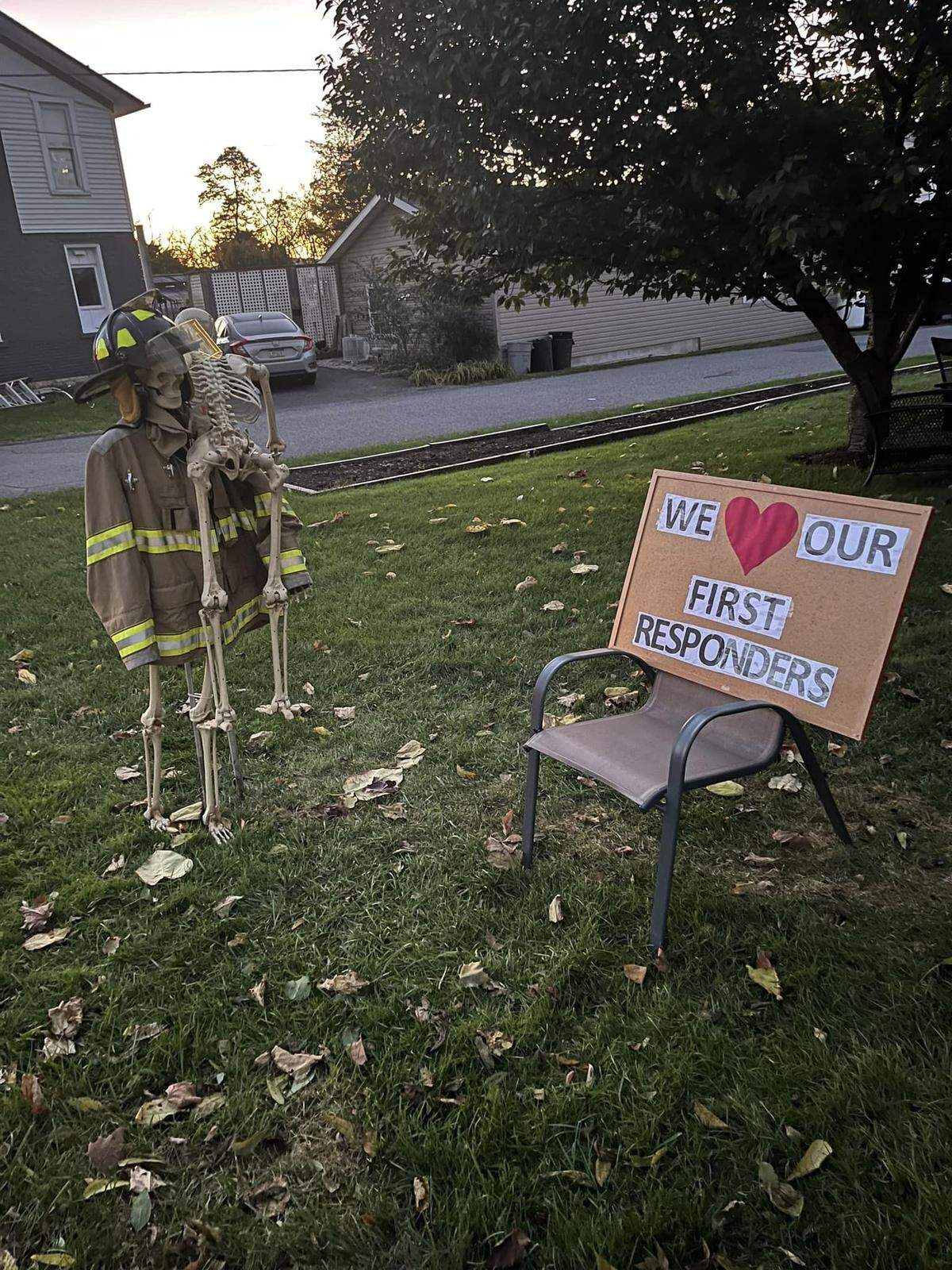 The skeletons in the Fetterolfs’ Millheim yard show gratitude for first responders. The display changes each day in October.