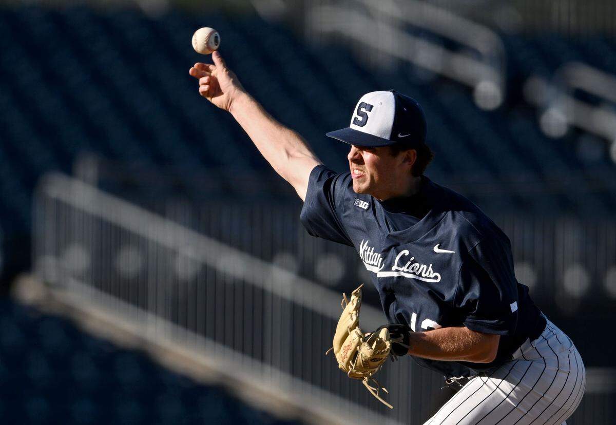 Penn State’s Skip Shenosky pitches during the game against Rider on Wednesday, April 30, 2025 at Medlar Field.