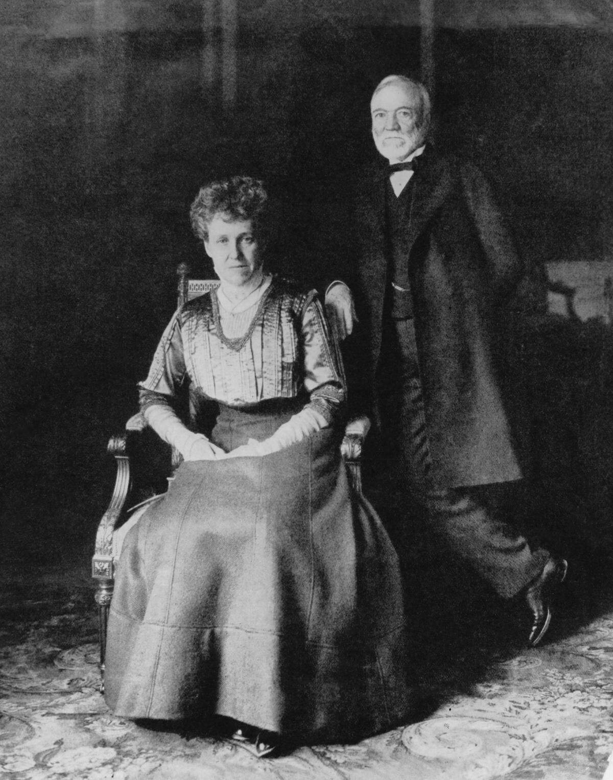 Scottish-American industrialist Andrew Carnegie (1835 - 1919) with his wife Louise Whitfield Carnegie (1857 - 1946), circa 1905. (Photo by Hulton Archive/Getty Images)