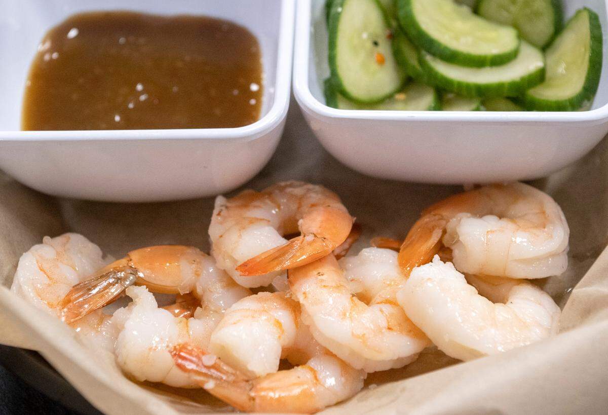 The Asian chilled shrimp with Asian glaze and Thai cucumber salad from The Smokey Axe Grille.