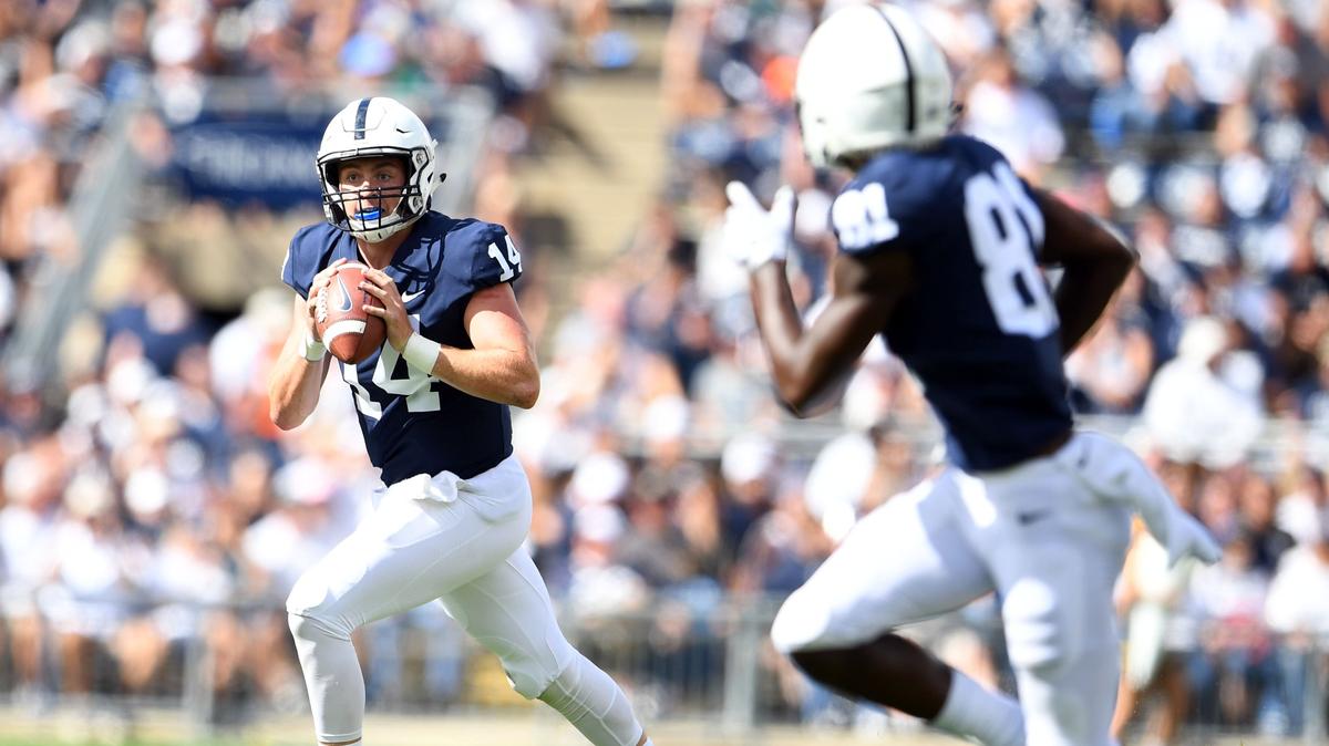 Penn State quarterback Sean Clifford looks to make a pass during a game against Kent State Saturday, Sept. 15, 2018 at Beaver Stadium.