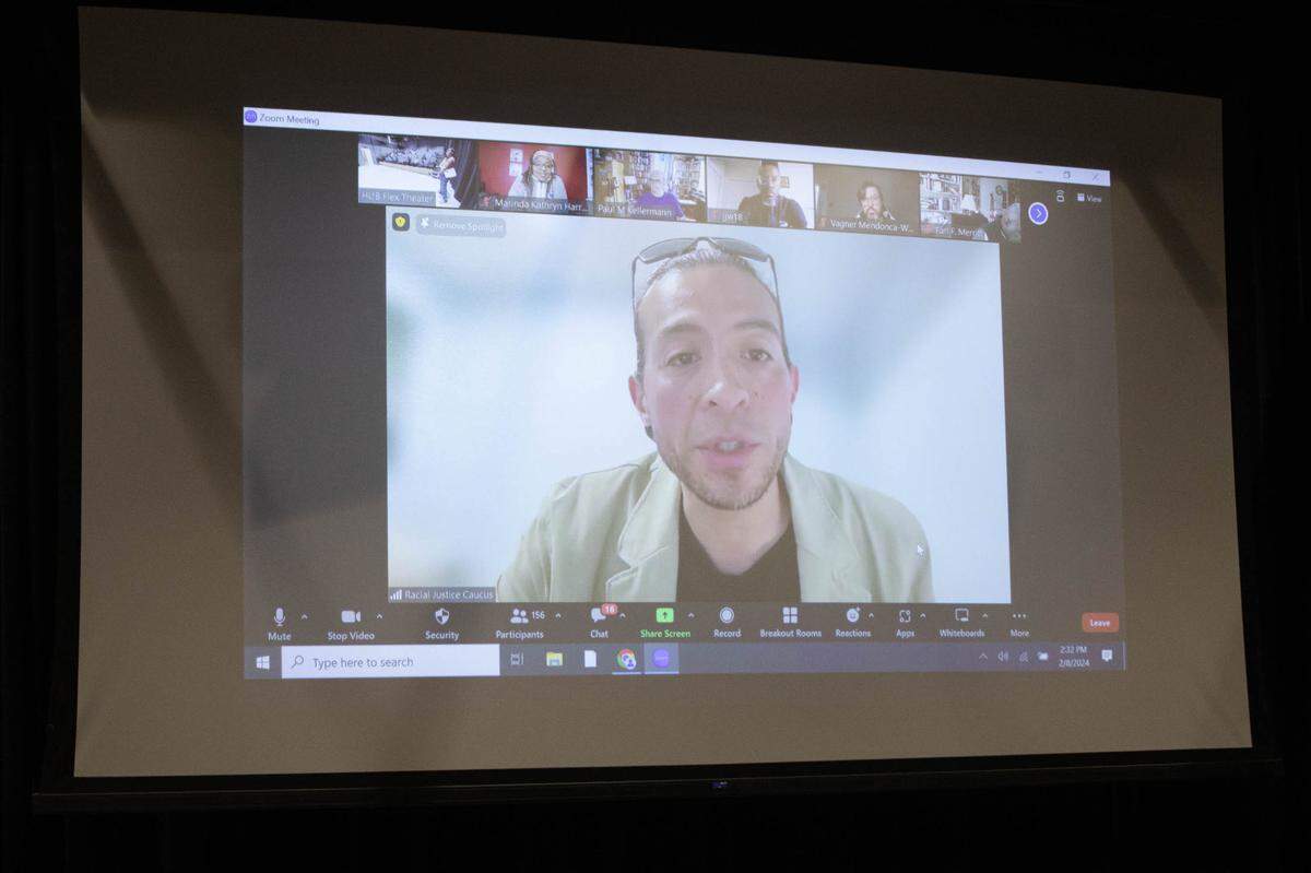Julio Palma, professor of chemistry at Penn State Fayette, speaks on Zoom at the Feb. 8, 2024, racial justice teach-in at University Park.