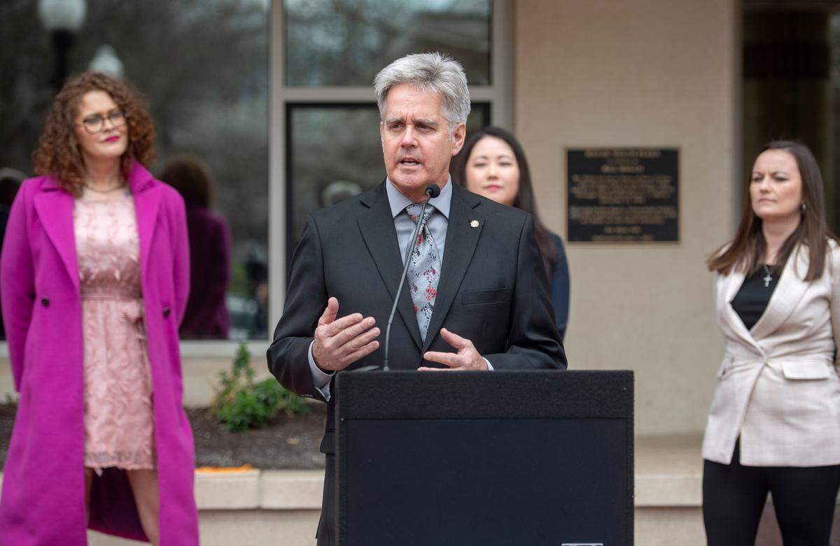 Rep. Scott Conklin talks about the Pardon Project of Centre County during a press conference on Friday.