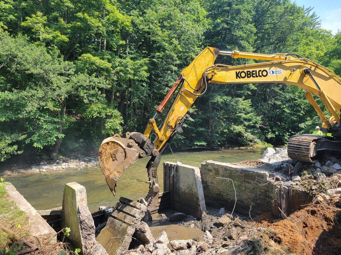 Concrete intake structures along the Spring Creek Canyon Trail below the Benner Spring Hatchery were removed on July 29.