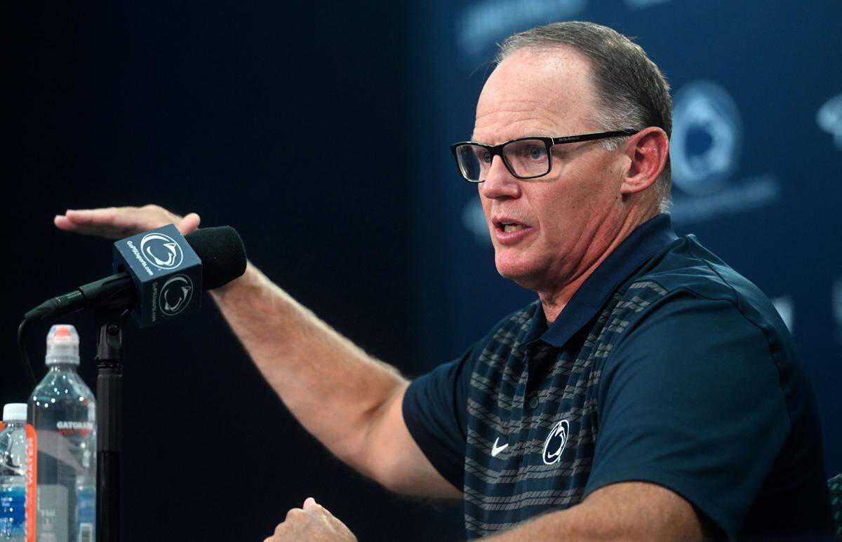 Penn State defensive coordinator Tom Allen answers a question during media day on Saturday, Aug. 3, 2024.