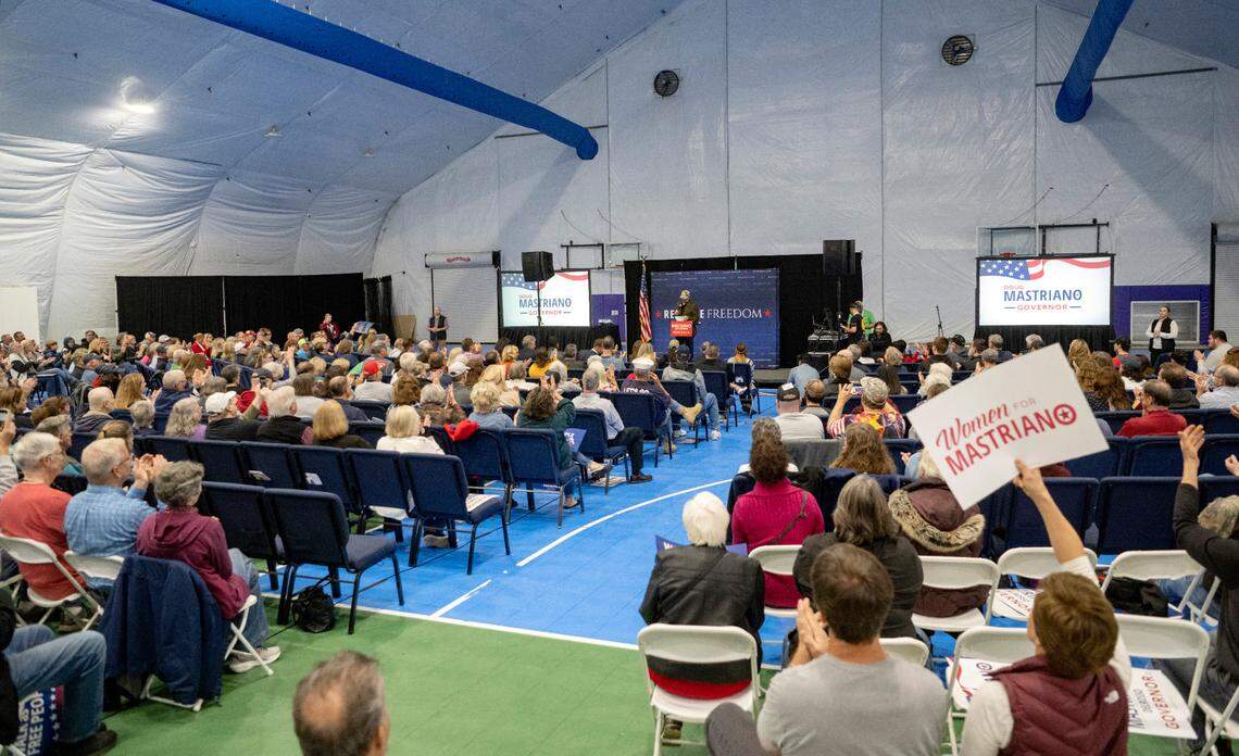 Republican nominee for governor of Pennsylvania Doug Mastriano during his rally at C3 Sports on Tuesday, Nov. 1, 2022.