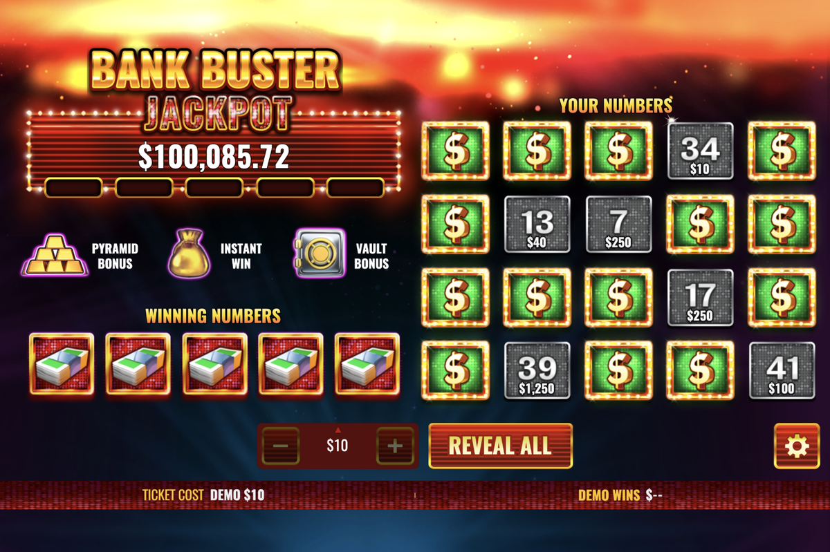 This demo of Bank Buster Jackpot provides a glimpse of what you would see when playing the instant-win game.