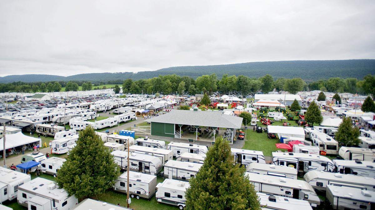 The view over the South Side stage and part of the Centre County Grange Encampment and Fair from the top of the ferris wheel on Saturday, August 23, 2014.