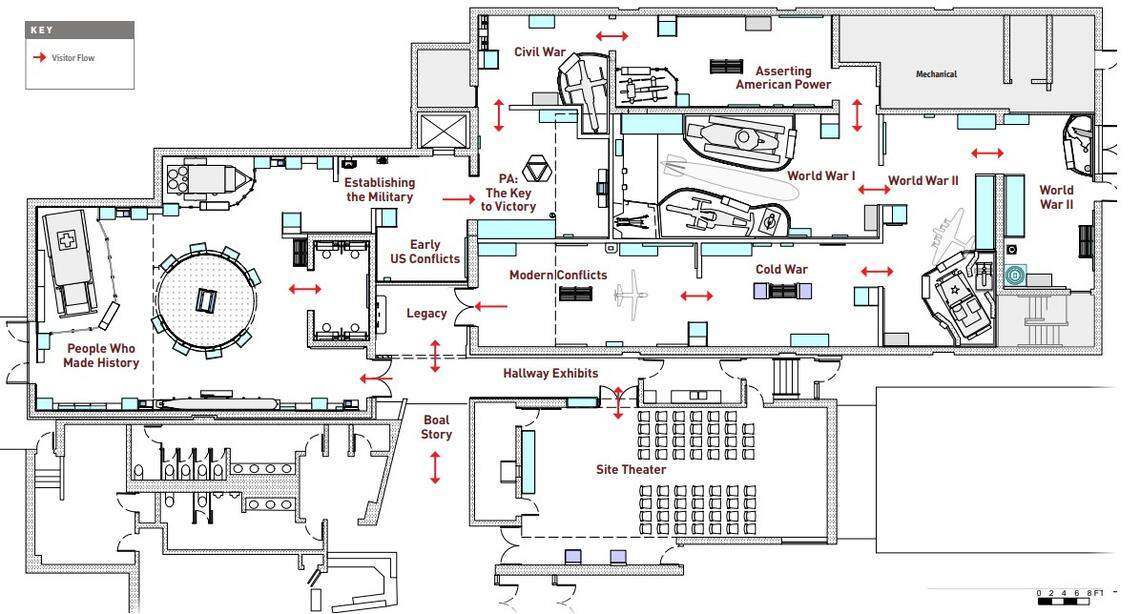 This layout reflects all the galleries planned for the renovation of the Pennsylvania Military Museum. The layout will remain similar to before, but the design and look of the galleries and exhibits themselves will be completely different.