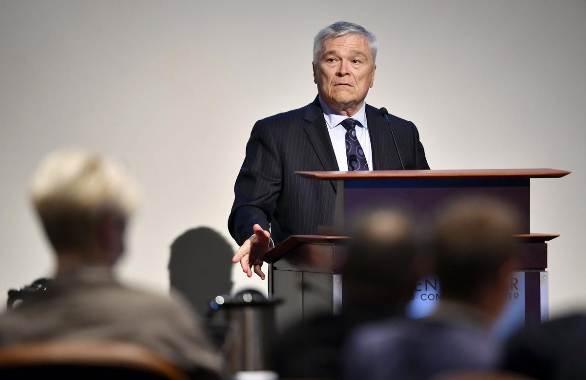 Penn State president Eric Barron gives a presentation during the Penn State Board of Trustees meeting on Friday, Sept. 13, 2019.
