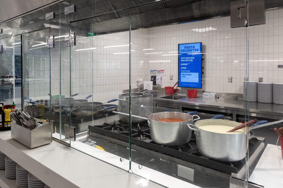 A pasta area in the dining hall of the Greenberg Indoor Sports Complex Tuesday, Aug. 19, 2025.  