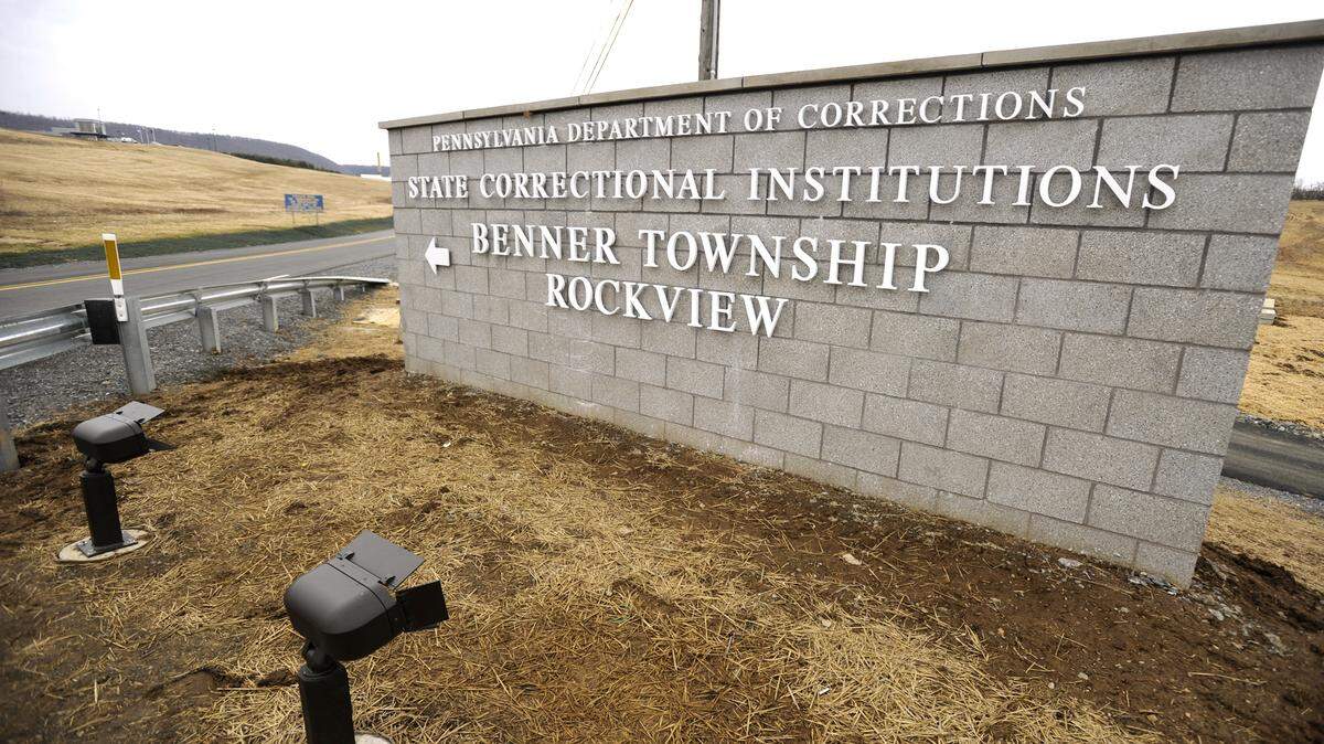 A sign for Benner Township and Rockview state prisons. The prisons in Centre County rank high for inmate suicides since 2018.