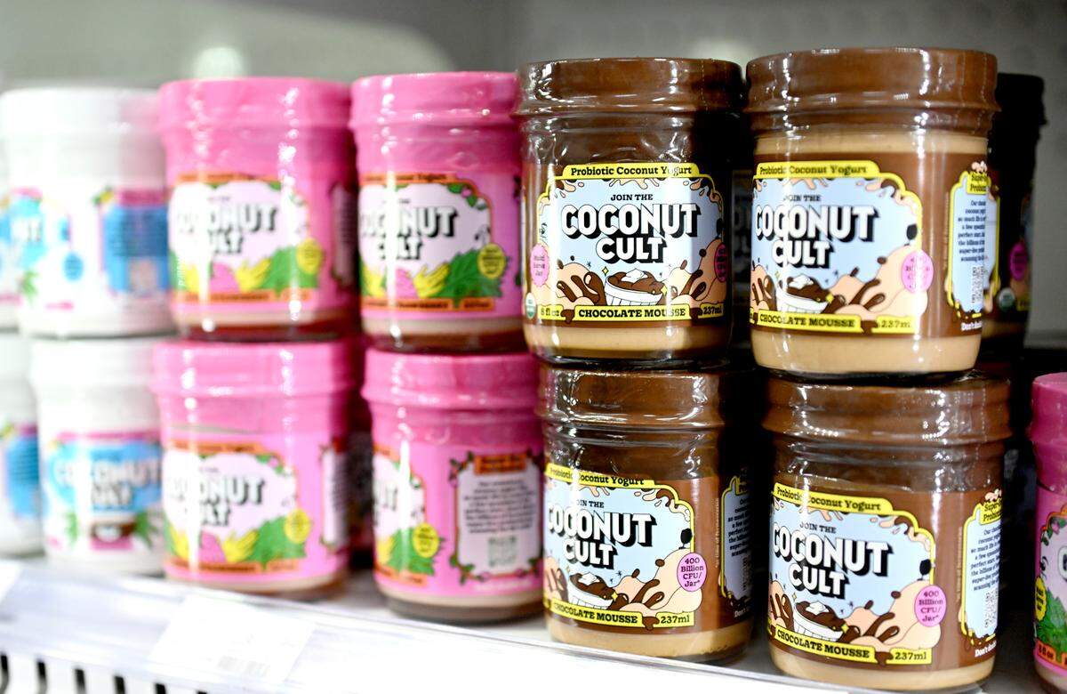 A popular item, Coconut Cult probiotic coconut yogurt, is pictured at Nature’s Pantry on Thursday, Aug. 14, 2025.