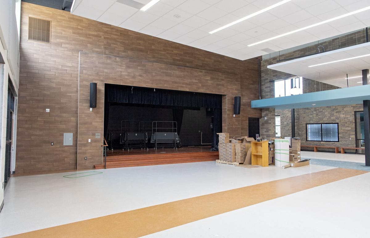 The auditorium and cafeteria space in the new Spring Creek Elementary School.