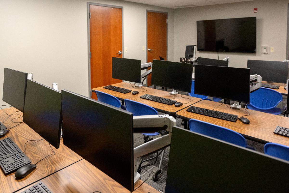 The computer lab at Pennsylvania Highlands Community College’s new location in the Match Factory in Bellefonte.