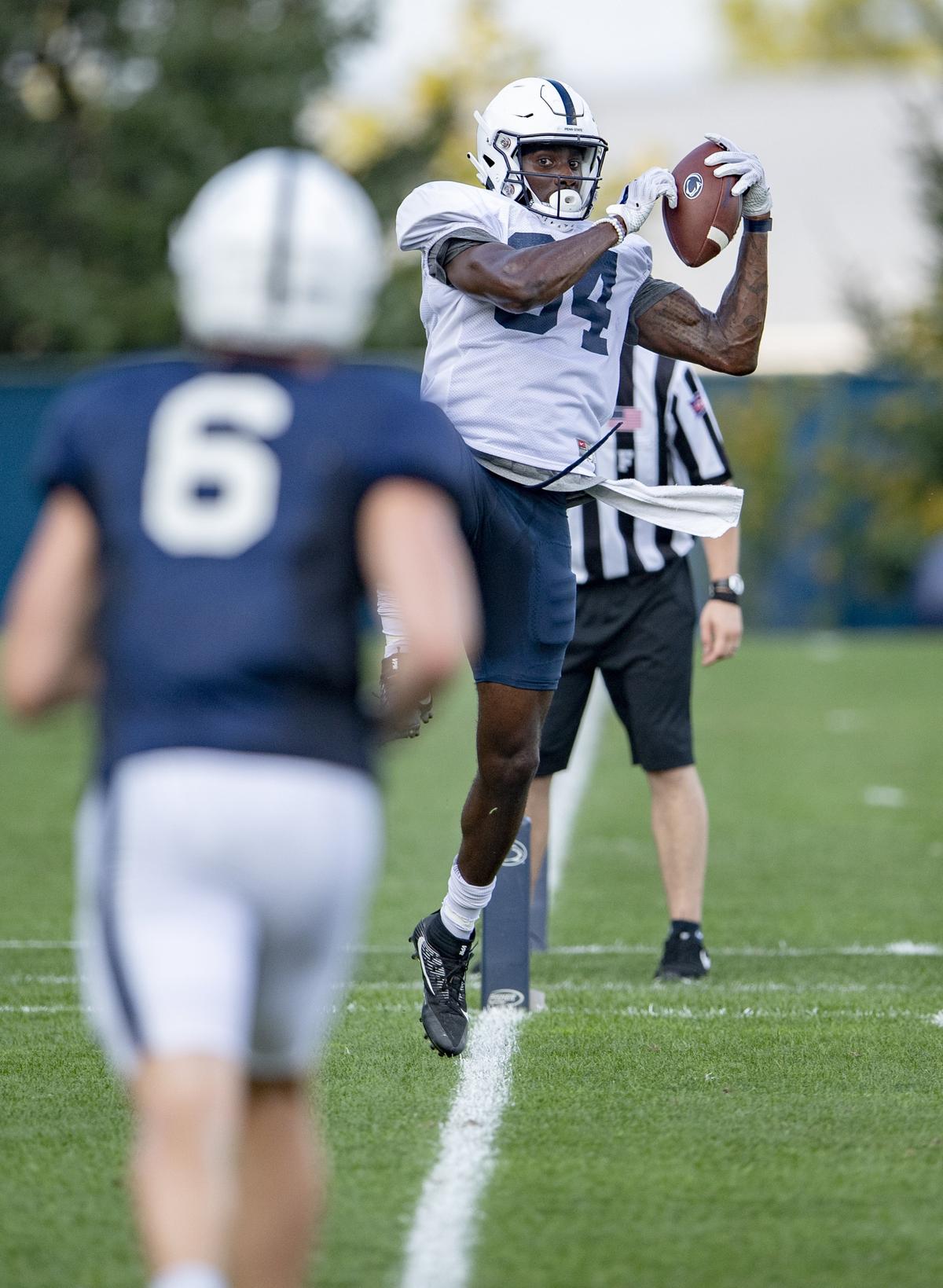 Penn State wide receiver Juwan Johnson makes a catch right over the goal line during practice on Wednesday, Aug. 29, 2018.