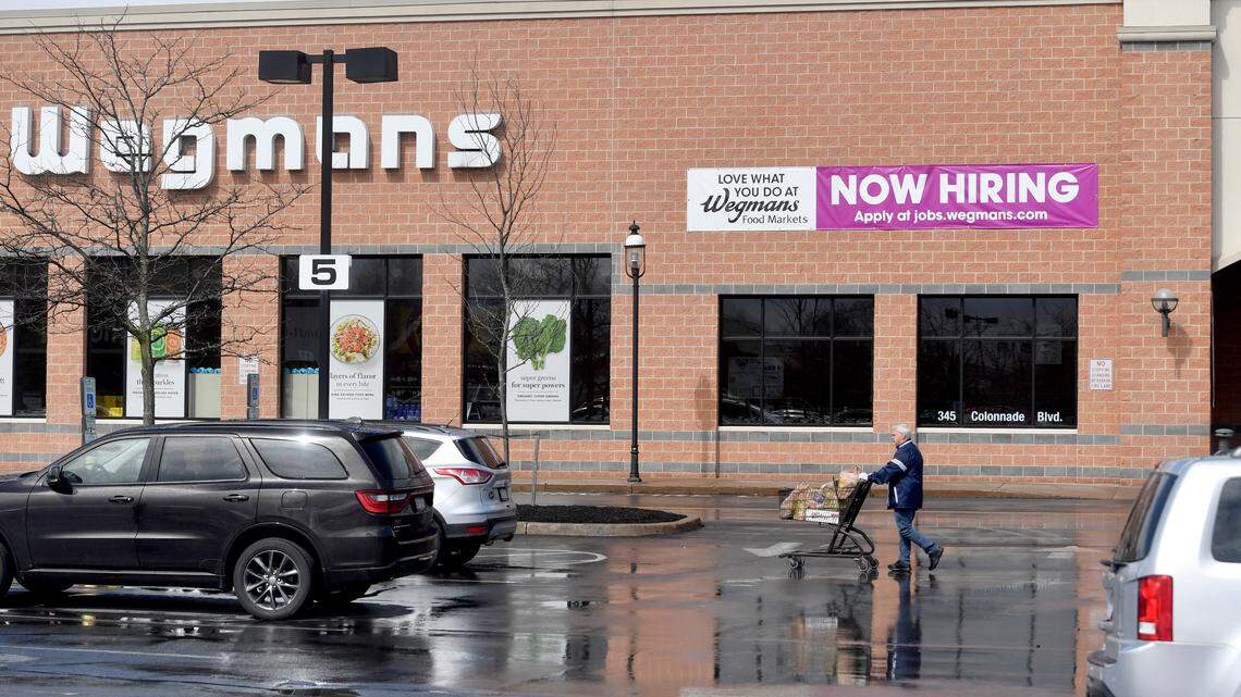 Wegmans on North Atherton Street, pictured in April 2020, will eliminate plastic shopping bags this month.