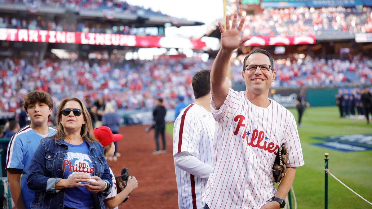 Gov. Josh Shapiro and his family attended a Philadelphia Phillies baseball game in October 2023.