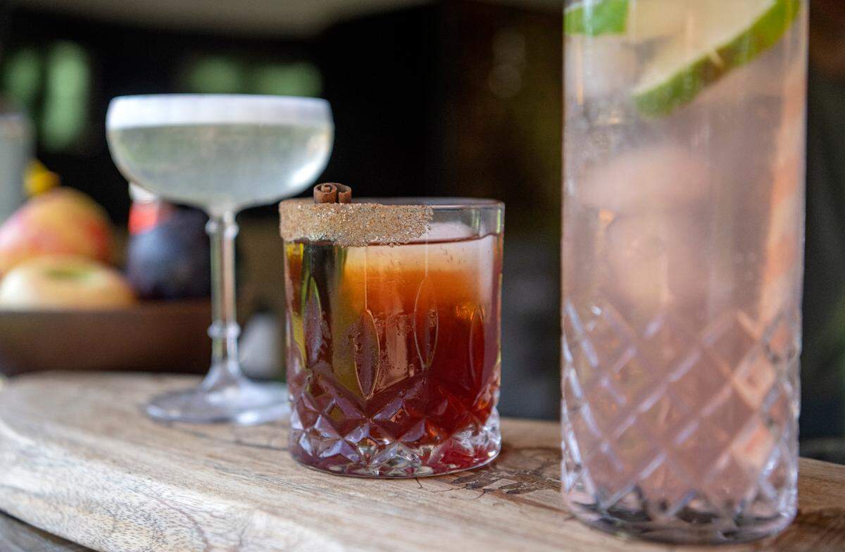 A non-alcoholic apple cinnamon old fashion among the drinks available from Happy Valley Nomadic Spirit’s Nellie the Mobile Mocktail Bar.