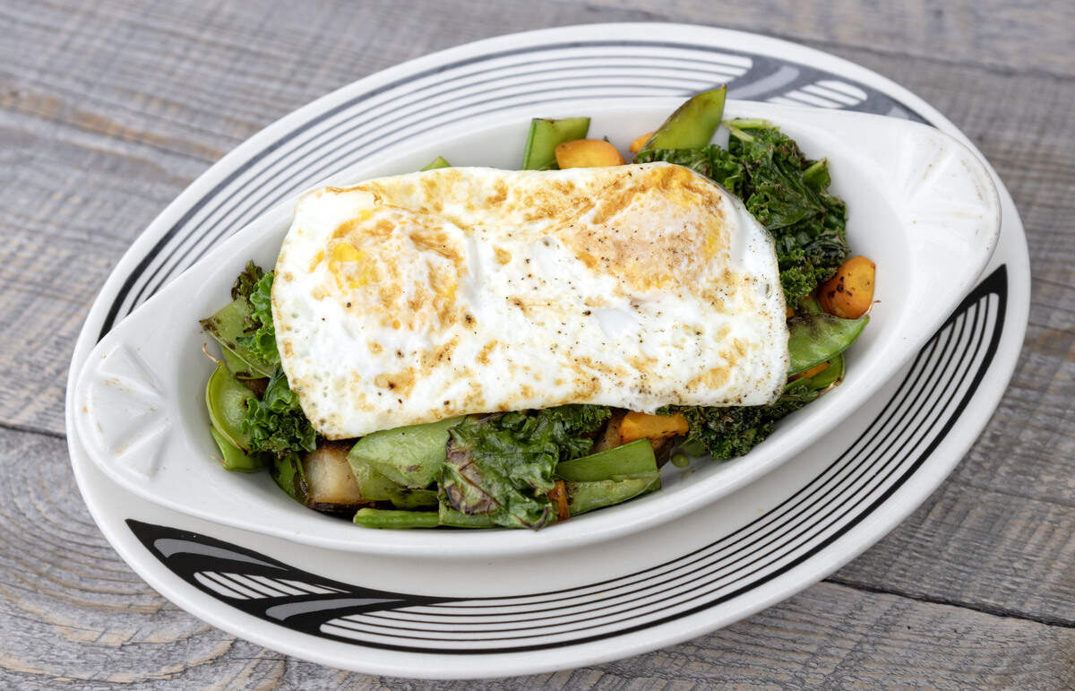 The farm hash featuring two egg with sauteed seasonal veggies and potatoes at Fillmore Farm Cafe & Gardens on Wednesday, July 8, 2026.