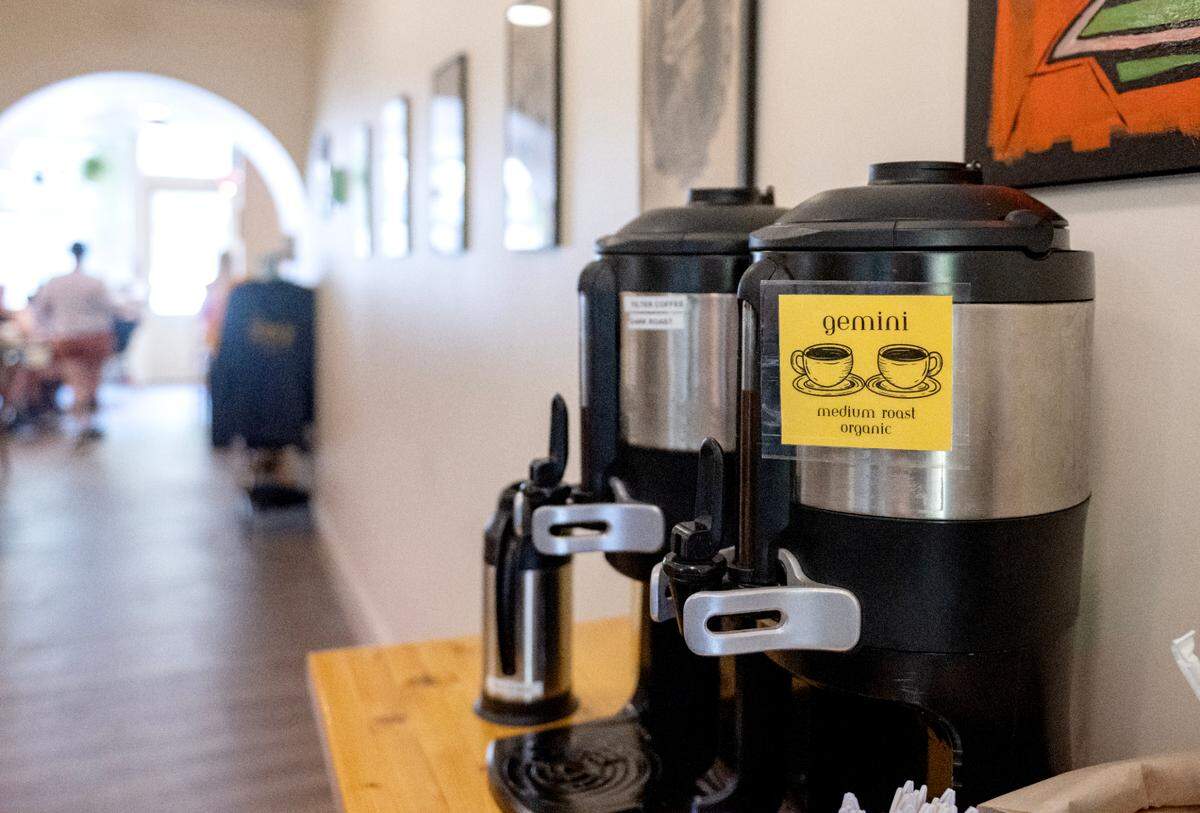 Coffee pots at Shaky Hands Coffee Shop on Tuesday, June 10, 2025.