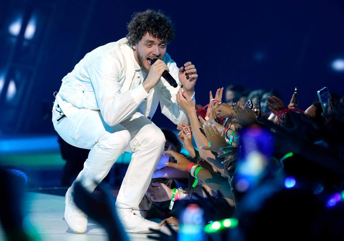 Jack Harlow performs at the Kids Choice Awards on Saturday, April 9, 2022, at the Barker Hangar in Santa Monica, Calif. (AP Photo/Chris Pizzello)