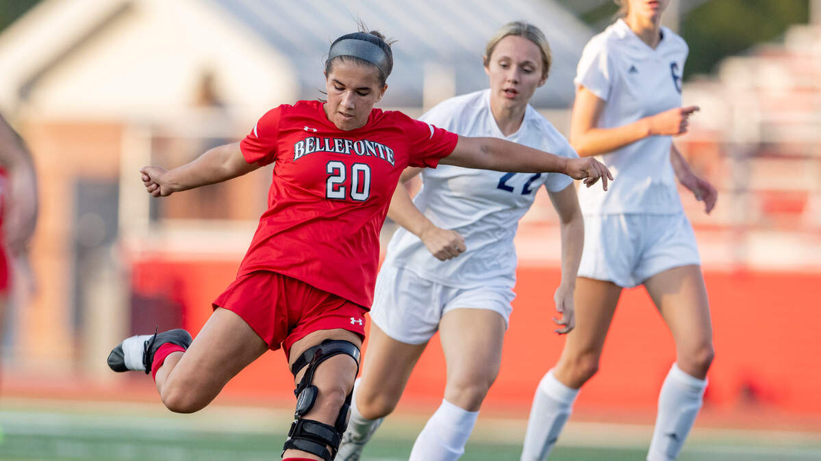 Bellefonte’s Angelina Kasak takes a shot on goal during the game against Hollidaysburg on Thursday, Sept. 15, 2022.