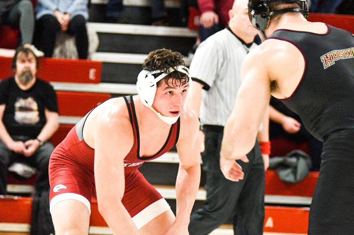Lock Haven senior Corey Hazel, a Penns Valley grad, lost a close 10-8 decision in the second sudden victory period to Bloomsburg’s Trevor Allard Thursday night at Thomas Fieldhouse.
