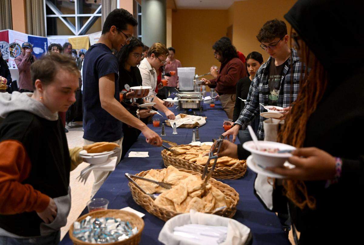 Penn State students and community members enjoy frybread and corn soup during the Indigenous Peoples Day Feast on Monday, Oct. 9, 2023 at the HUB Robeson Center on the Penn State campus.