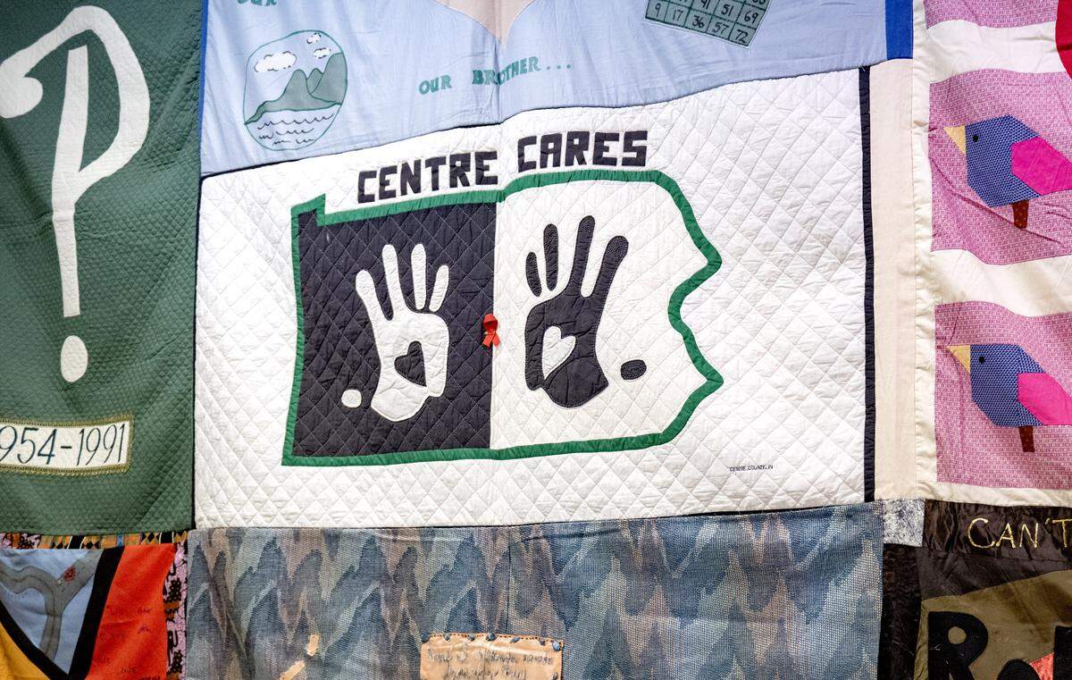 A section of the AIDS Memorial Quilt is on display at Centre LGBT+ for May and June. The panel is block 3133 and features a Centre County piece. 