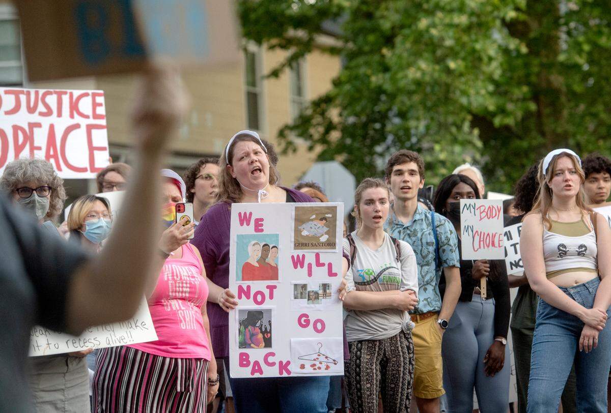 Protesters gathered and marched in downtown State College after the Roe reversal on Friday, June 24, 2022.