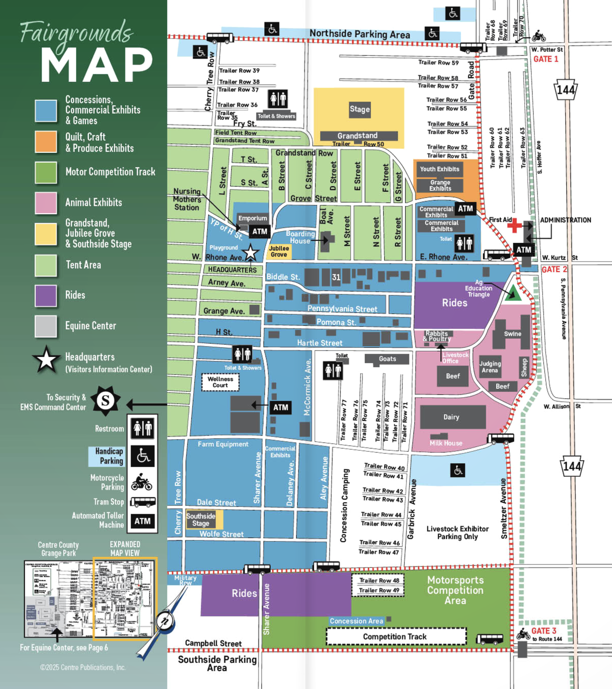 This map offers a look at the location of key vendor areas, rides, stages, exhibits and more at the 2025 Grange Fair.