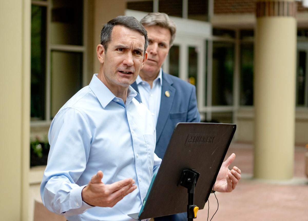 Eugene DePasquale, who is a candidate for Pennsylvania’s Attorney General and previously the Auditor General, shares his support for Centre County’s proposed responsible contracting ordinance during a press conference on Thursday, June 8, 2023 outside of the State College Borough Building.