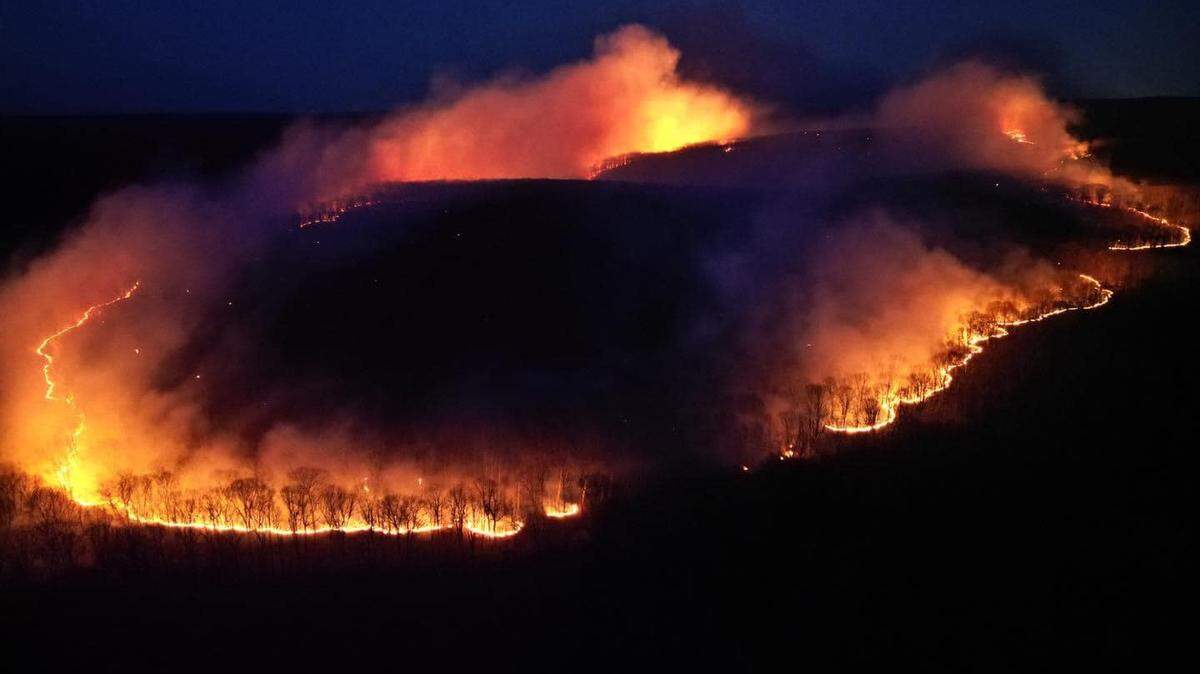 A number of fire companies from Centre, Clearfield and Blair counties battled a forest fire that burned more than 1,500 acres in Rush Township on April 20.