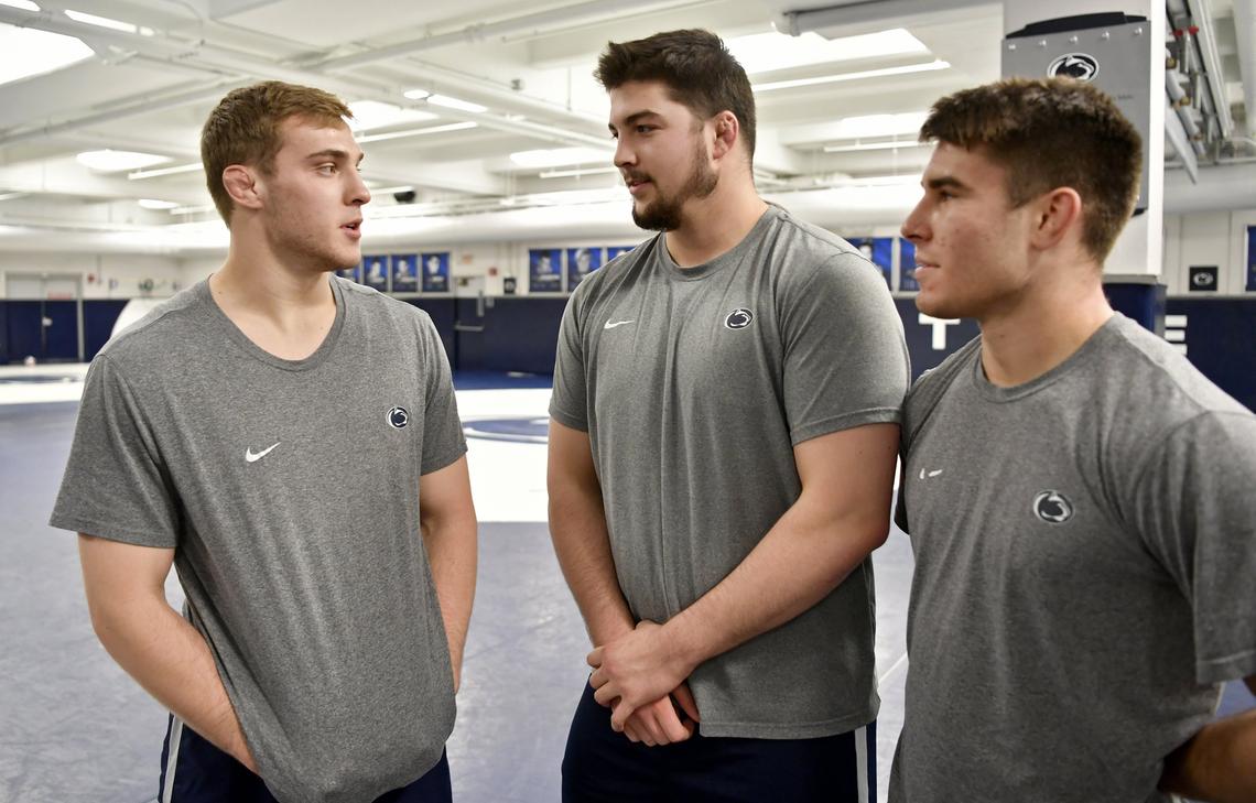 Penn State wrestlers Michael Beard, Seth Nevills and Joe Lee talk about their grey shirt year during media day on Tuesday, Nov. 5, 2019.