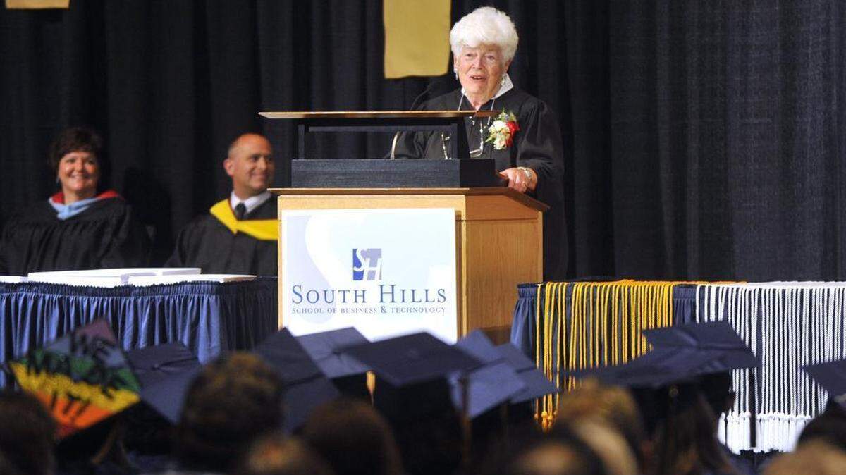 Maralyn Mazza, president of South Hills School of Business and Technology, speaks to graduates during the school's commencement ceremony in 2014.

