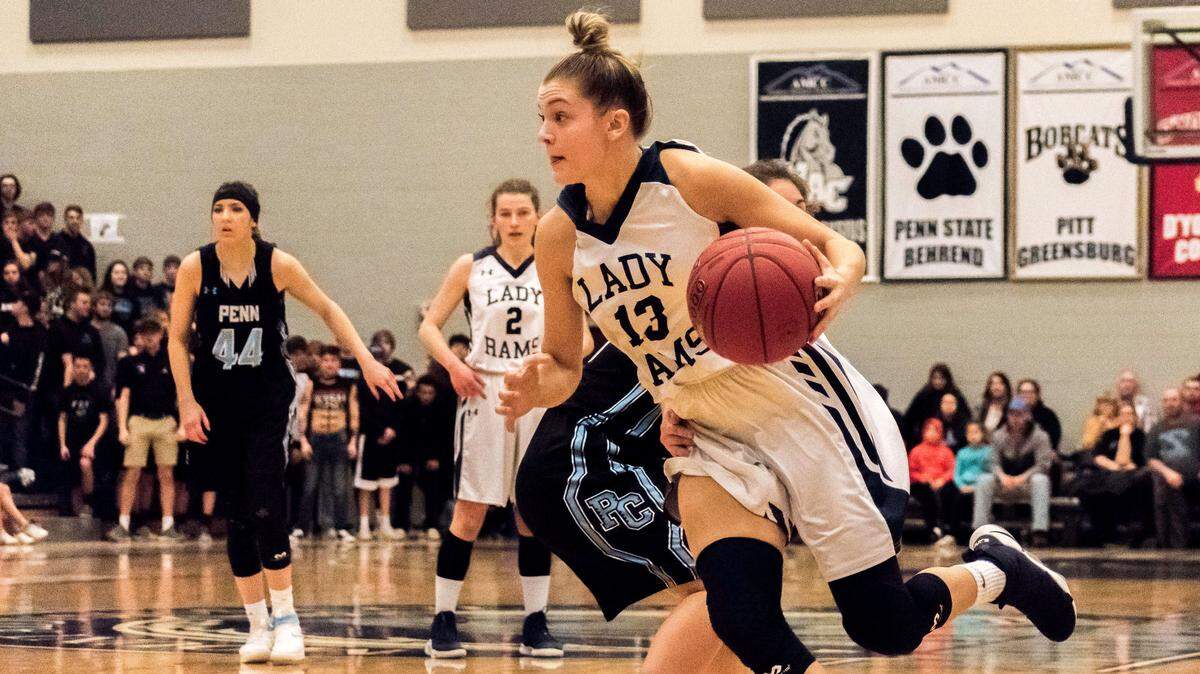 Penns Valley’s Paige Kubalak drives to the key during Friday’s District 6 Class 3A Championship at Mount Aloysius. Penns Valley fell to Penn Cambria 78-63.