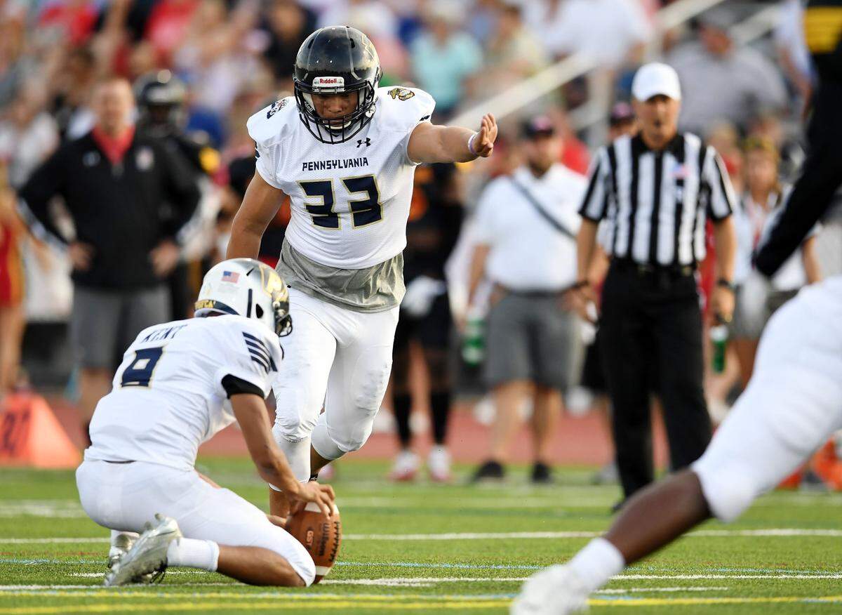 Pennsylvania kicker Vlad Hilling during the Big 33 Game Saturday, June 16, 2018 at Landis Field.