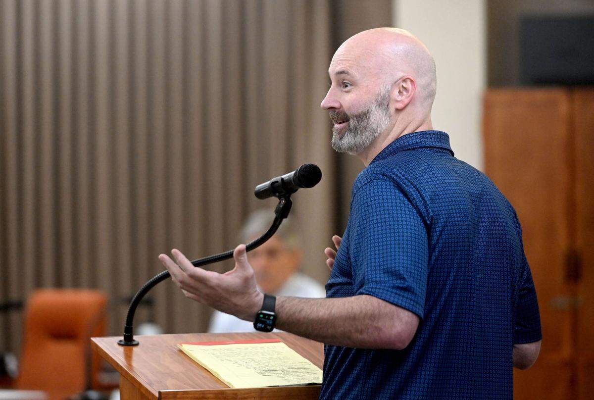 Eric Pearson, general manager and CEO for the Nittany Mall casino, speaks at the College Township meeting on Thursday, Sept. 19, 2024