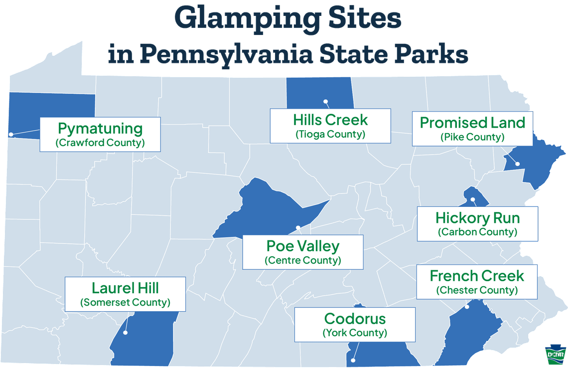 A look at all the new glamping sites coming to state parks in Pennsylvania. Some 61 sites will soon be available across eight different state parks, and can be booked now for dates starting in spring 2026.
