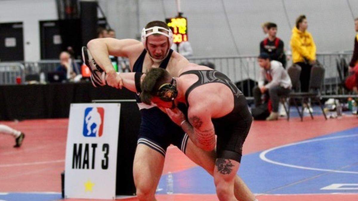 Penn State’s Michael Beard, pictured on Nov. 14, 2021, came up just short of a Southern Scuffle title on Sunday night. The Nittany Lions wrestler was injured during the finals bout.